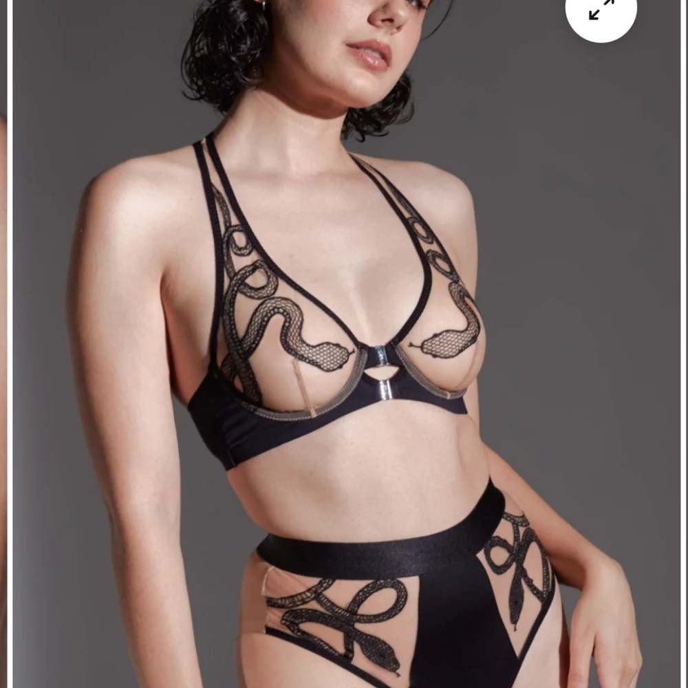 Thistle and Spire Black and Cream Sheer Embroidered Bra